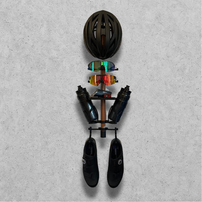 Radsport Wandhalter mit Kirschholz | Fahrrad Zubehör Organizer für Helm, Brillen, Radschuhe & Trinkflaschen | Rennrad Geschenk