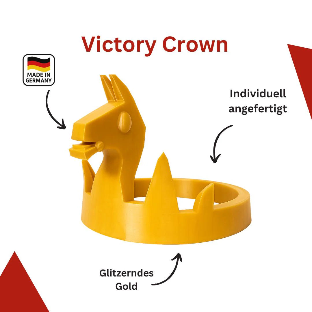 Victory Crown zum Aufsetzen | 3D-gedruckte Siegeskrone in glitzerndem Gold | Gaming Deko, Cosplay & Geschenk für Gamer