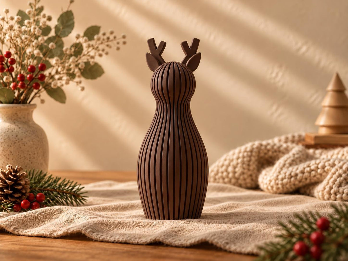 Deko Rentier mit Rillenstruktur, moderne Weihnachtsdeko, Skandi Winterdeko, 3D Druck aus PLA