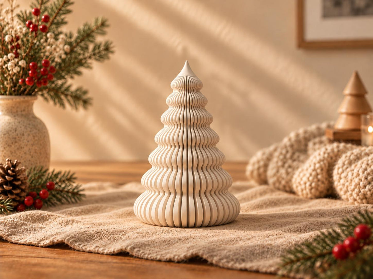 Deko Weihnachtsbaum mit Rillenstruktur, moderne Weihnachtsdeko aus PLA, Skandi Winterdeko, 3D Druck