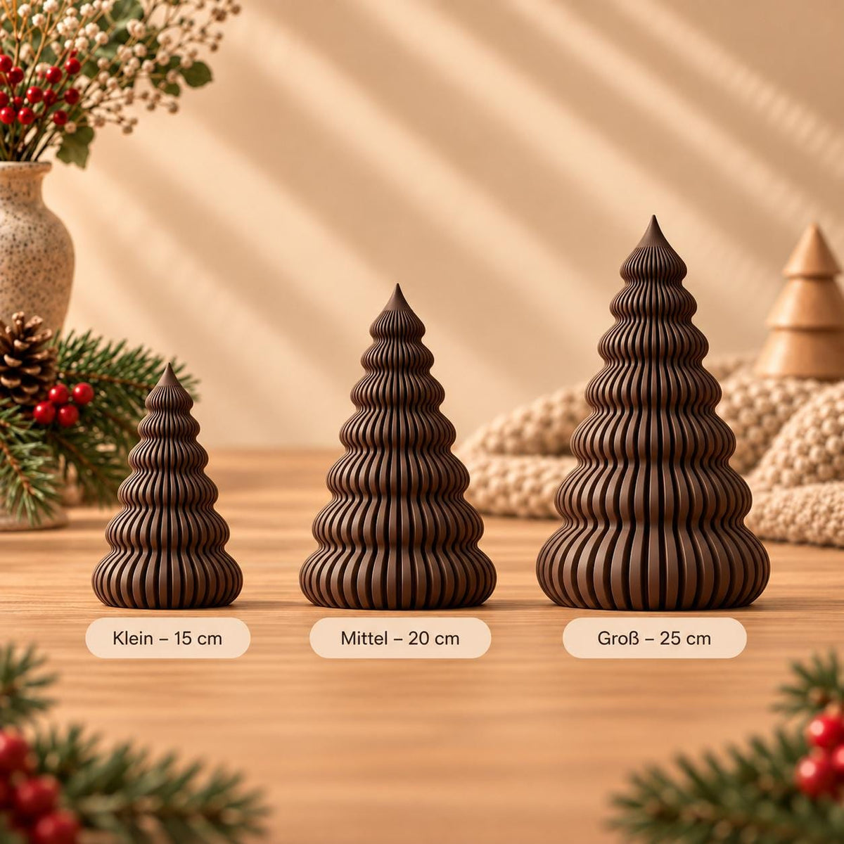 Deko Weihnachtsbaum mit Rillenstruktur, moderne Weihnachtsdeko aus PLA, Skandi Winterdeko, 3D Druck