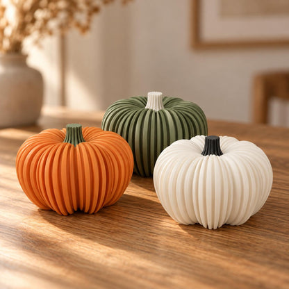 Halloween Kürbis Deko | Moderner 3D Kürbis mit LED Teelicht | Herbstdeko mit Rillenstruktur | Japandi & Skandi Deko