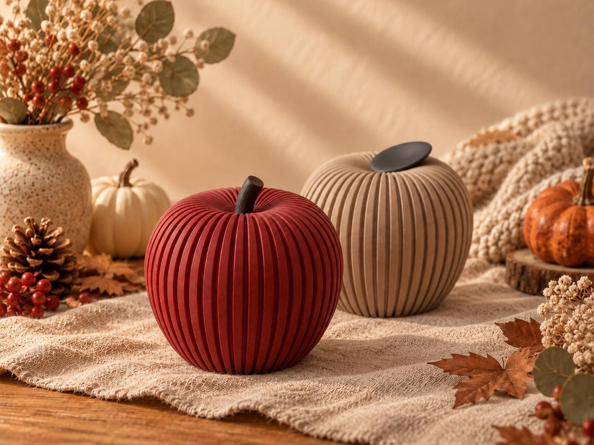Deko Apfel mit Rillenstruktur, moderne Herbstdeko aus PLA, Skandi Tischdeko, 3D gedruckte Wohnaccessoires