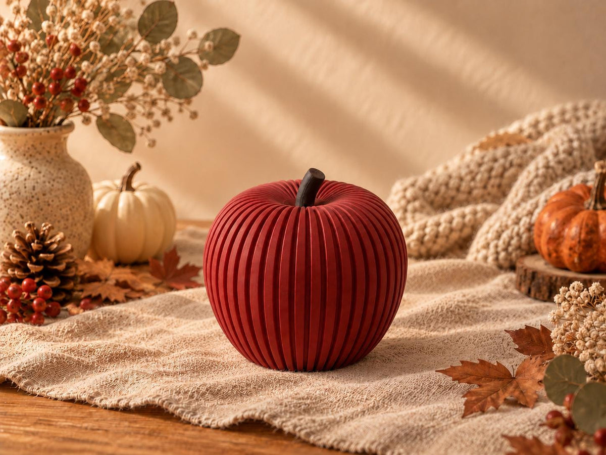 Deko Apfel mit Rillenstruktur, moderne Herbstdeko aus PLA, Skandi Tischdeko, 3D gedruckte Wohnaccessoires