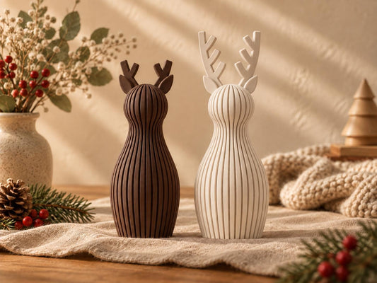 Deko Rentier mit Rillenstruktur, moderne Weihnachtsdeko, Skandi Winterdeko, 3D Druck aus PLA