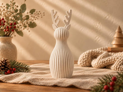 Deko Rentier mit Rillenstruktur, moderne Weihnachtsdeko, Skandi Winterdeko, 3D Druck aus PLA