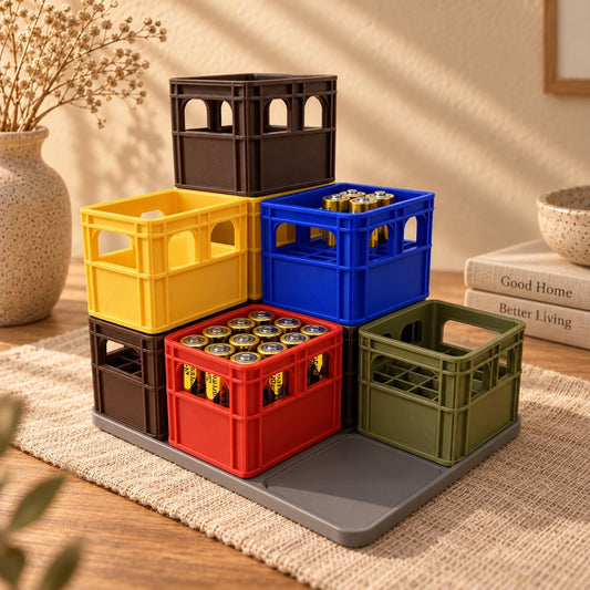Batterie-Organizer im Mini-Getränkekisten-Design, stapelbare Batterieaufbewahrung für AA, AAA und 9V