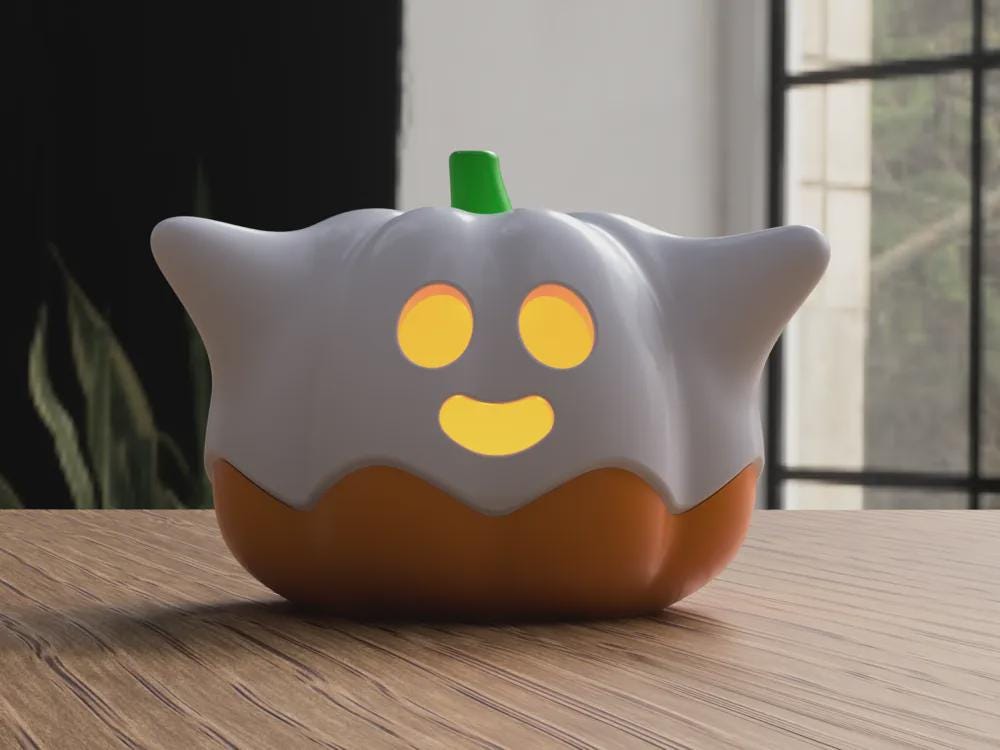 Geisterkürbis aus PLA mit LED-Teelichtfach, Halloween-Dekoration