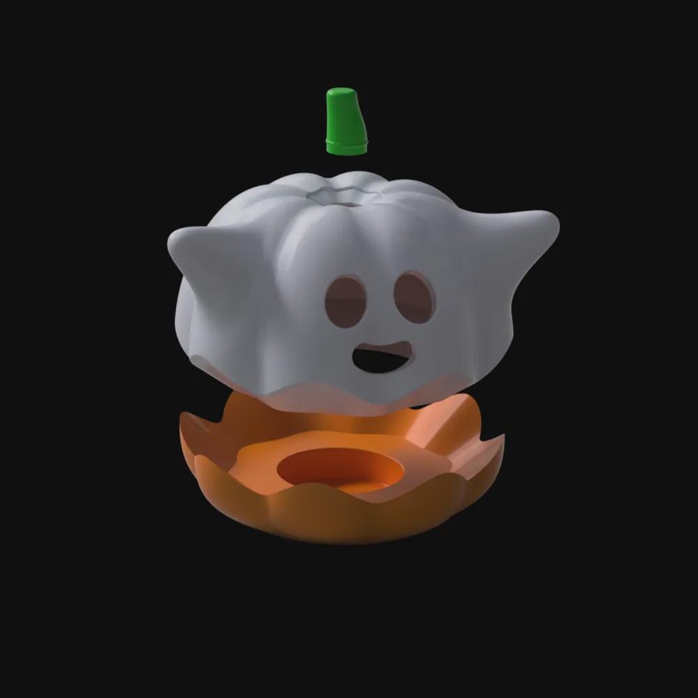 Geisterkürbis aus PLA mit LED-Teelichtfach, Halloween-Dekoration
