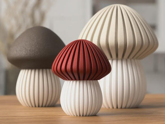 Pilz-Teelichthalter aus PLA, gerippte Herbstdeko, 3 Größen – 3er-Set
