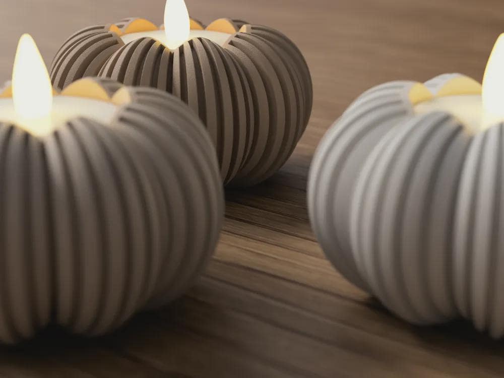 Kürbis-Teelichthalter aus PLA, gerippte Halloween Deko für LED-Licht