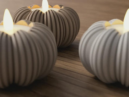 Kürbis-Teelichthalter aus PLA, gerippte Halloween Deko für LED-Licht